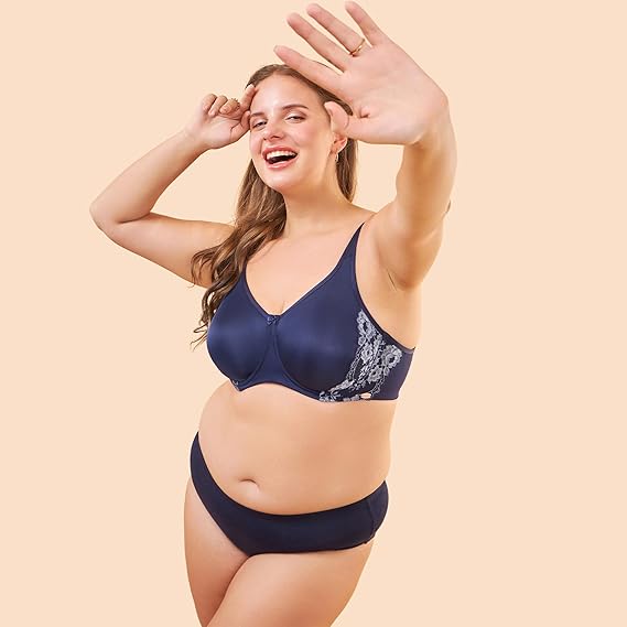 Enamor No-Spill Side Panel Shaping Cotton Minimizer Bra – Women's Everyday Fashion, Lace Trimmer, Wired, Non-Padded, Full Coverage F053